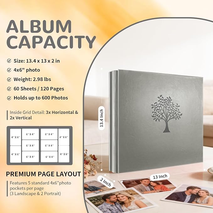 Photo Album 4x6 600 Pockets Photos, Large Capacity Leather Cover Photo Book | Slip-In Horizontal & Vertical Pockets Acid-Free Waterproof Picture Albums Great for Family Baby Wedding Holiday & Anniversary - Image 2