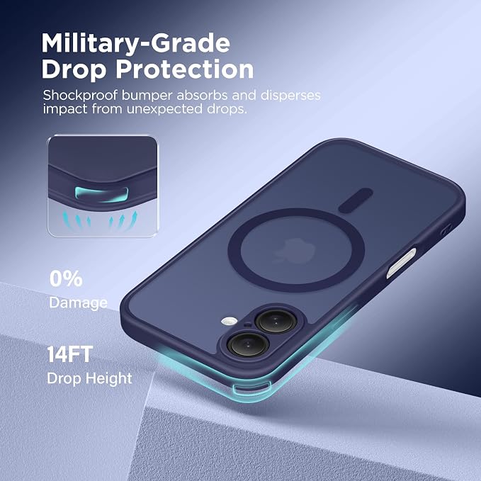 CAPRARO for iPhone 16 Case, Compatible with MagSafe | Upgraded [Full Camera Protection] Protective Translucent Matte Women Girl Magnetic Phone Case Cover, Sapphire Blue - Image 5
