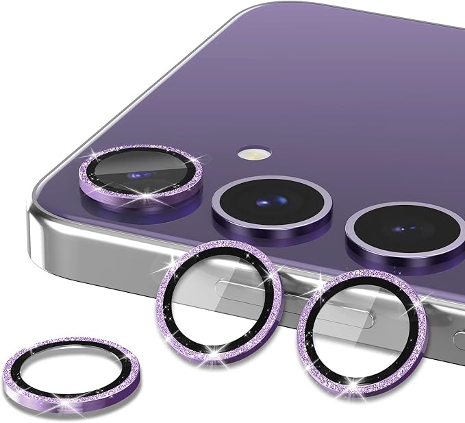 for Samsung Galaxy S23 FE Camera Lens Protector, Individual Metal Ring Tempered Glass Lens Cover, [Strong Adsorption] Scratch Resistant Ultra-Thin HD Clear Lens Cover, 1 Set-Purple Sparkly - Image 2