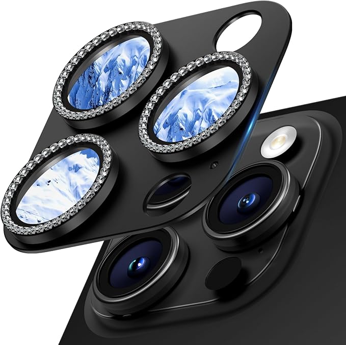 Camera Lens Protector for iPhone 16/15/14 Pro Max & 16/15/14 Pro | Black Diamond, Aluminum Alloy, 9H+ Glass Camera Cover, Nano Reinforced Adhesive, Anti-Drop, Anti-Scratch, Case Friendly by WumigooProducts