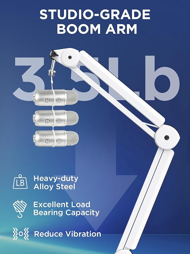 InnoGear Mic Arm Microphone Boom Arm Cable Management for Blue Yeti, White | Desk Mount, for Shure Fifine, Professional Appearance, Extendable, Horizontal Reach 32.3", 3.5 lb Weight Capacity, Heavy-Duty - Image 6
