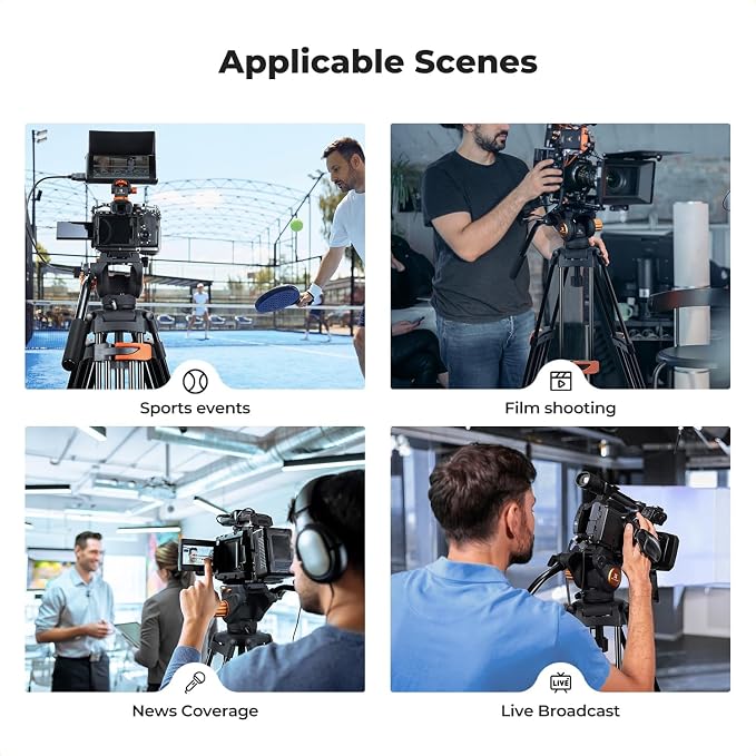 K&F CONCEPT 80" Video Tripod with Fluid Head | Heavy Duty Aluminum Tripod, Smooth Damping, Quick Release Plate for DSLR/Mirrorless/Camcorder, Max Load 17.6lb, VA3+BV70 - Image 9
