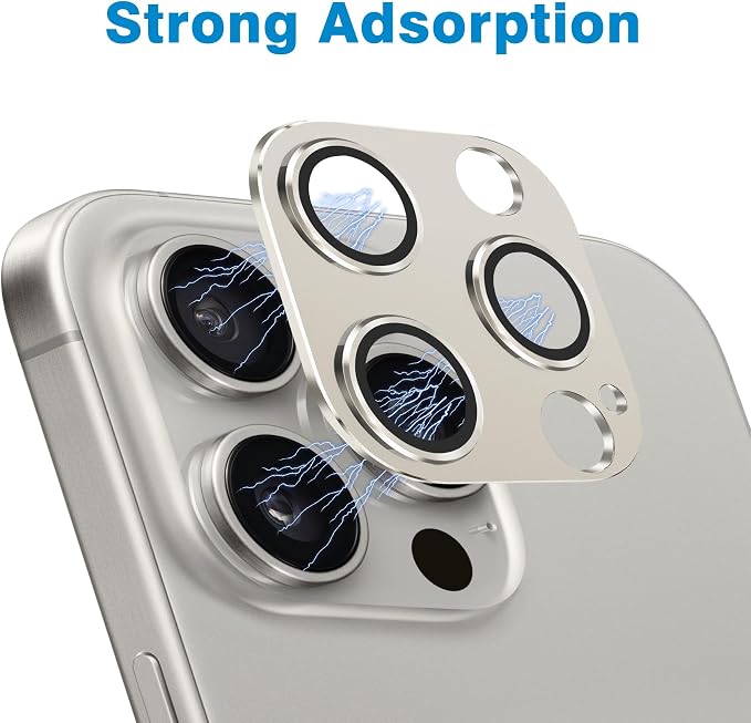 for iPhone 15 Pro and iPhone 15 Pro Max Camera Lens Protector, Anti-Scratch Tempered Glass Len Screen Protector Full Protective Camera Cover Case Friendly Lens Cover - Natural Titanium - Image 4