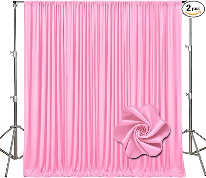 10ft x 10ft Pink Backdrop Curtains for Parties, Polyester Fabric Backdrop Drapes with Rod Pockets for Weddings, Birthday, Photography, Mother's Day, Graduation Party Background Curtain, 2 Panels by Tisspoms