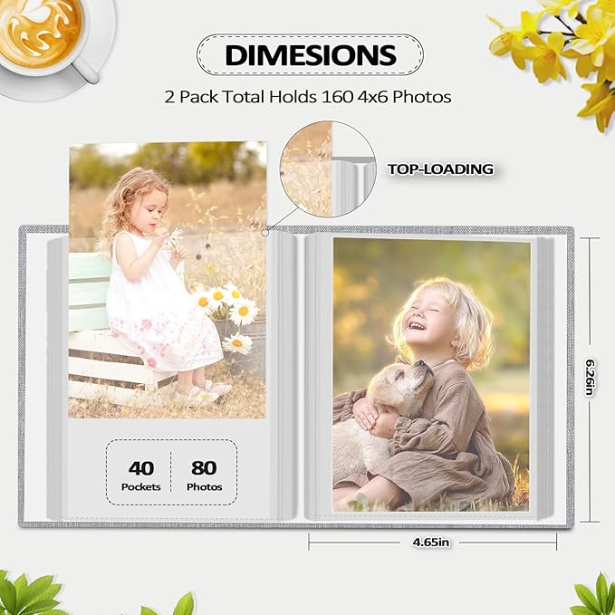 Popotop 2 Pack Photo Album 4x6 Pictures, Small Linen Slip-in Photo Albums Book for 80 Photos with 40 Pockets, Birthday Gifts for Women Mom Family Baby - Image 2