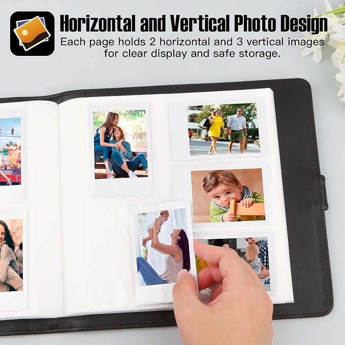 Veicevol 360-Pocket Album for Instax Mini & Polaroid 2x3 inch Photos, Black | Designed for Instax Mini and Polaroid 2x3 Photos, PU Leather Cover, Horizontal & Vertical Pockets, Wedding Birthday Travel - Image 7