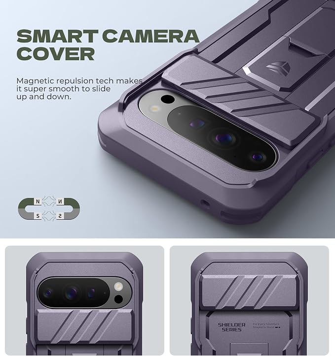 Dexnor for Google Pixel 10/10 Pro Case with Slide Camera Cover & 2 Front Frames & Built-in Screen Protector & Kickstand, Full-Body Shockproof Protective Cover Rugged Bumper Cases，Phantom Purple（2025） - Image 3