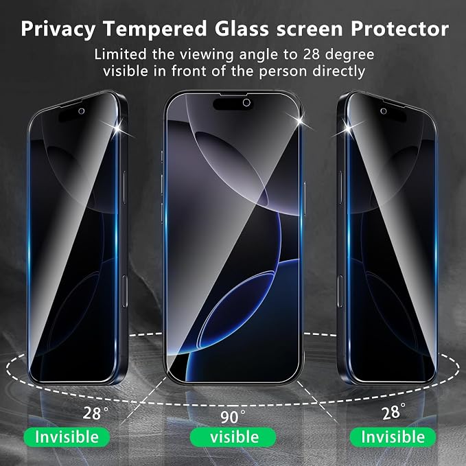 3+3 Pack Privacy Screen Protector Designed for iPhone 16 Pro With 3 Pack Camera Lens Protector,Full Coverage Anti-Spy Tempered Glass Film,9H Hardness,Bubble Free,Easy to Install - Image 7