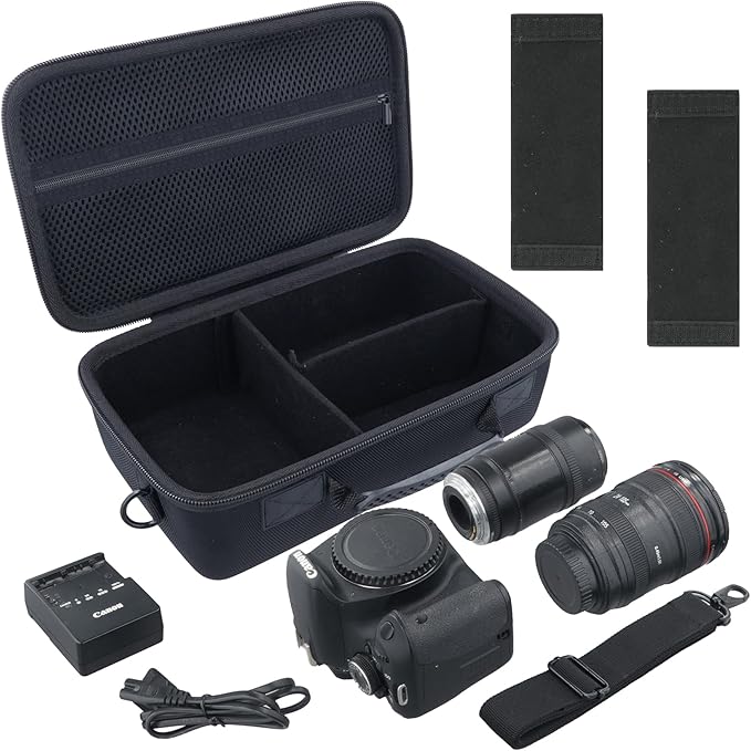 Hard Case for Canon EOS Rebel T7/T100/R50/R100 DSLR Camera with Lens | Compatible with Canon T7/T100/R50/R100/R5/R6 V//R6 Mark II DSLR Camera and Lens, With Shoulder Strap, Protective Case, Black - Image 3