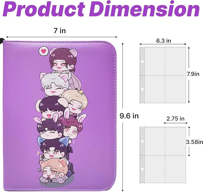 Cute Trading Photocard Binder, STAY Photo Album Cartoon Card Holder Book Storage 400 Cards with Sleeves for Lomo Cards Gift - Boys & Girls, idol Photo Protect (Purple, 4 Pockets) - Image 5