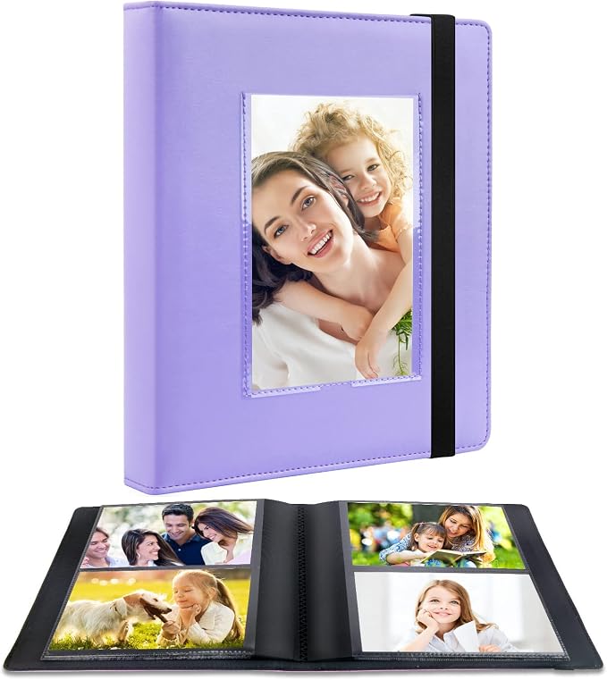 Aevdor 4x6 Photo Album, 136 Pockets, Leather Cover, Purple | Clear Side-Loading Pockets, Black Inner Pages, Elastic Closure Strap, Family, Wedding, Baby & Travel Photo Storage by Aevdor