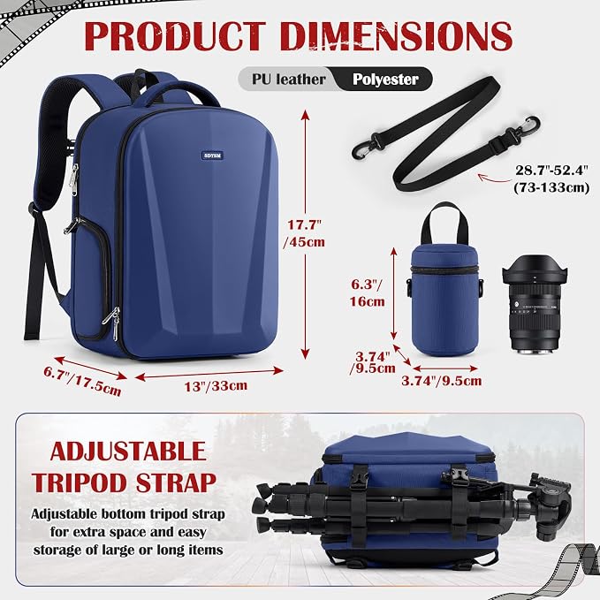 SDYSM Camera Backpack, Large Camera Bag for Photographers Professional DSLR/SLR Mirrorless Camera Case Compatible for Sony Canon Nikon, Blue - Image 4