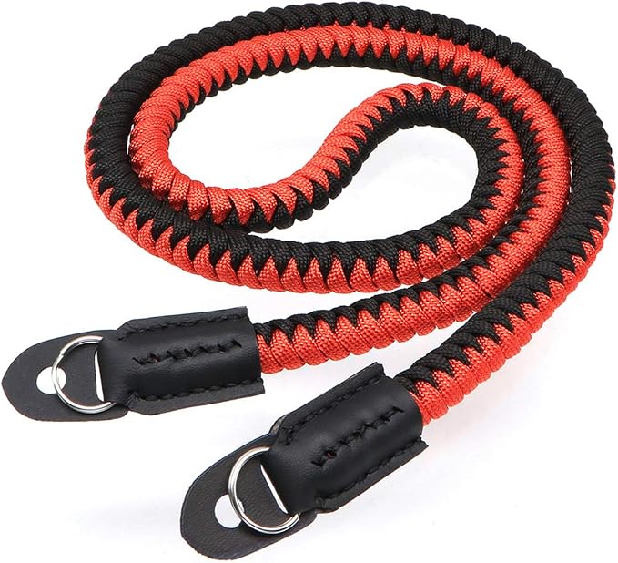 Paracord Woven Camera Neck Shoulder Strap Belt Hand Compatible with Canon Nikon Sony Olympus Pentax Fujifilm Panasonic SLR DSLR Digital Mirrorless Cameras 42 inch Red Black - Image 4