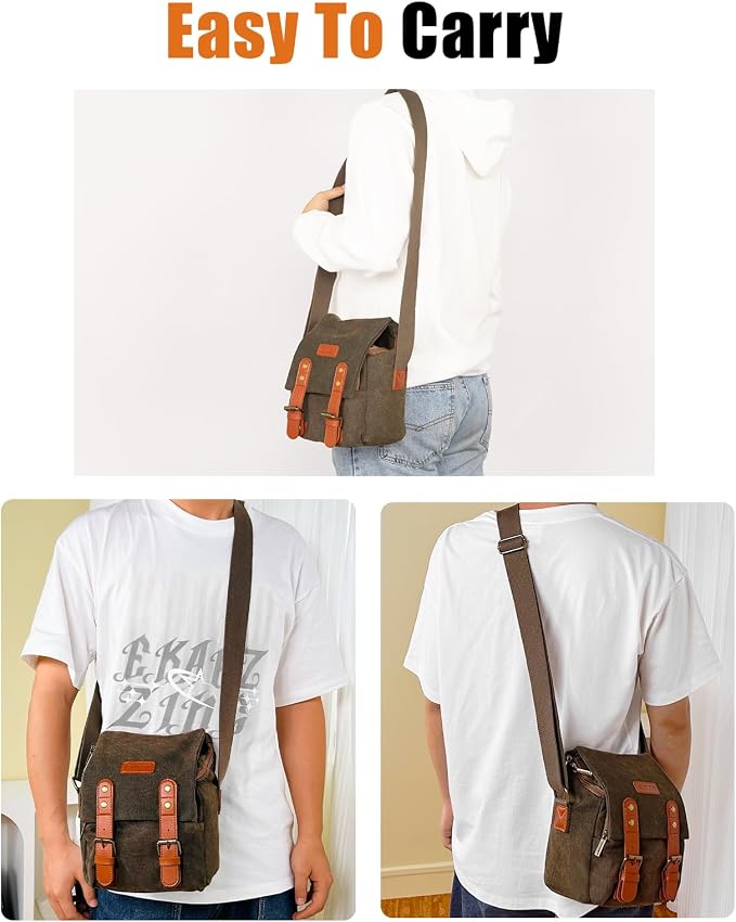 CADeN Compact Camera Bag Case Canvas Leather Trim Compatible for Nikon, Canon, Sony Mirrorless Camera and Lenses Waterproof, Camera Shoulder Messenger Bag (Small 1.0 Brown) - Image 5