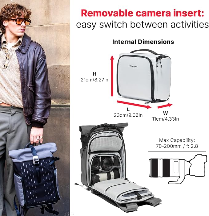 Manfrotto Uncover Camera Backpack 24L, Expandable Roll-Top | Waterproof Travel Camera Bag for DSLR, Mirrorless and Drone, Quick Side Access, 14" Laptop Photography Backpack - Image 3