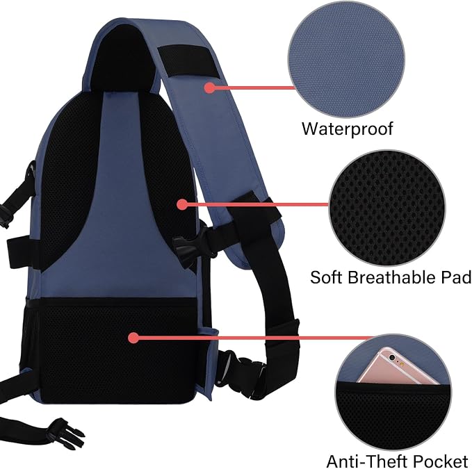 MOSISO Camera Sling Bag, DSLR/SLR/Mirrorless Camera Case Camera Backpack | Shockproof Photography Bag with Tripod Holder&Removable Modular Inserts Compatible with Canon/Nikon/Sony/Fuji, Steel Blue - Image 4