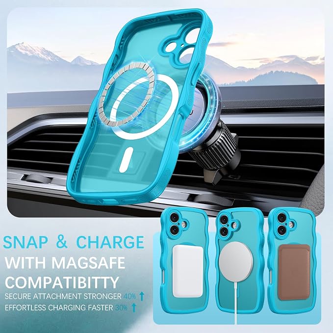 BENTOBEN Magnetic for iPhone 17 Case, Cute Wavy Full Camera Protection [Compatible with MagSafe] Translucent Matte Anti-Slip Bumper Women Girls Boys Protective Cover for 17 6.3", Lake Blue - Image 2