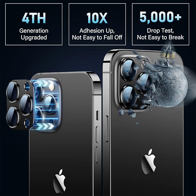 Uyiton for iPhone 12 Pro Max Camera Lens Protector | [Drop Protection][Strong Adsorption] 9H Sapphire Glass Camera Cover Screen Metal Ring Case Friendly Scratch Resistant, Black - Image 2