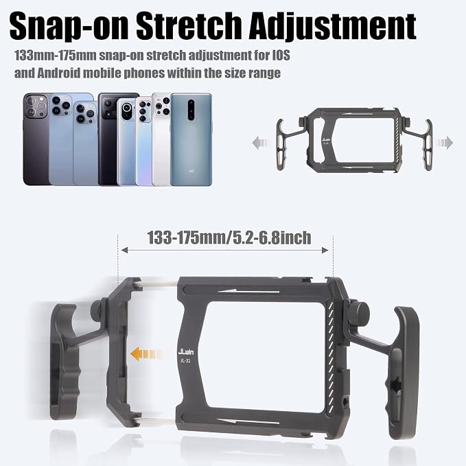 Fotga Aluminum Universal Smartphone Cage Photo Video Stabilizer with Handles Rig for iPhone 17 16 15 14 Pro Max Samsung Cell Phone Vlog Live Stream Video Recording,with Cold Shoe Tripod Mount - Image 3