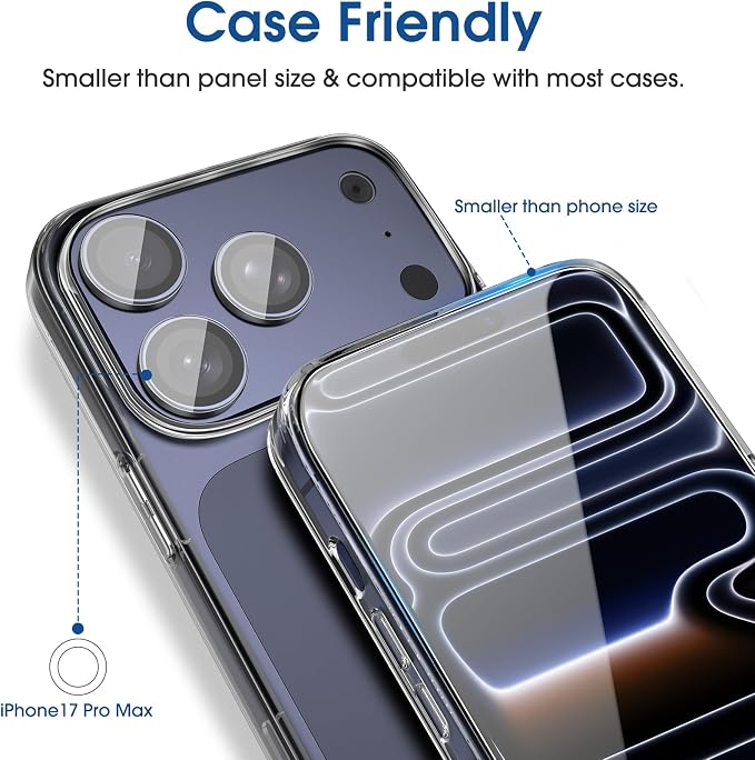 amFilm OneTouch for iPhone 17 Pro Max Screen Protector 6.9'' Tempered Glass | Auto-Alignment, 30s Install, Bubble Free, Scratch & Drop Protection, HD Clear, Camera Lens Protector, 2+4 Pack (17P-6.9'') - Image 6