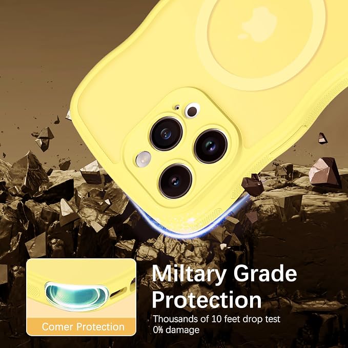 BENTOBEN Magnetic for iPhone 15 Pro Max Case, Cute Wavy [Full Camera Protection][Compatible with MagSafe] Matte Anti-Slip Bumper Women Men Boys Protective Cover for 15 ProMax 6.7", Yellow - Image 5