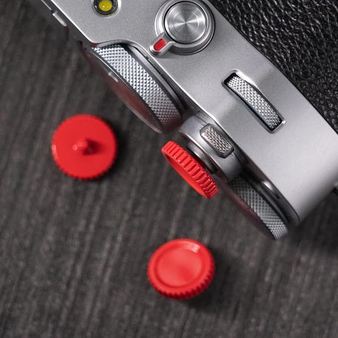 Camera Soft Release Button, 13mm Brass Shutter Button, Red | For Fujifilm X-T5/X-T4/X-T3/X-T30, X100VI/X100V, Leica M, Nikon Zf/Df,Screw-In, Knurled Grip, Threaded Cameras - Image 3