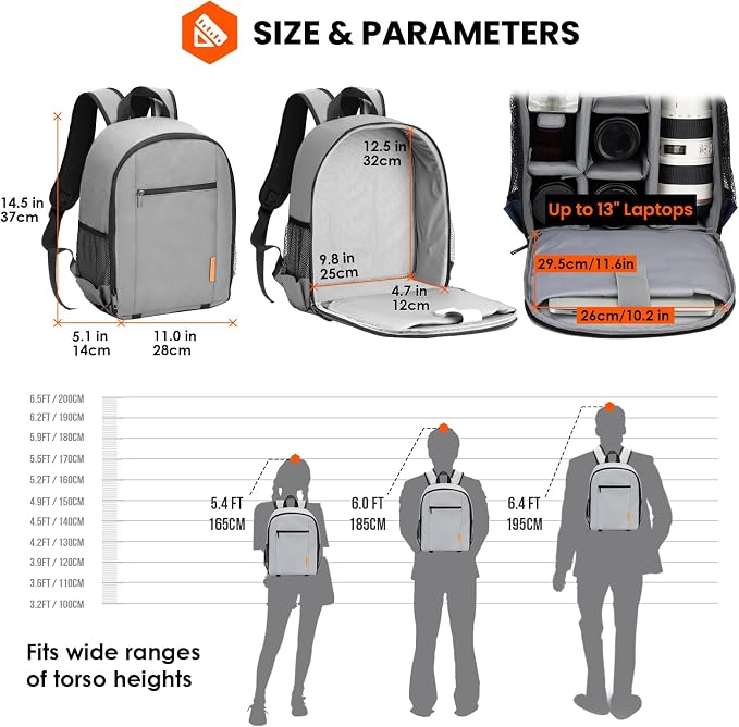TARION Small Camera Backpack for Photographers Compact 12L Grey TB-S | 13 Inch Laptop Compartment, Rain Cover, Bottom Tripod Holder, for DSLR Mirrorless Cameras, Everyday Shooting - Image 8