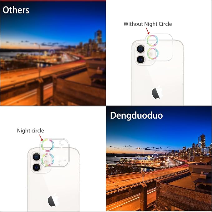Dengduoduo 3 Pack Tempered Glass Camera Lens Protector for iPhone 12 6.1" Bling Glitter Sparkle, Ultra HD, 9H Hardness, Anti-Scratch, Case Friendly, Easy to Install [No Affect on Night Shots] - Image 5