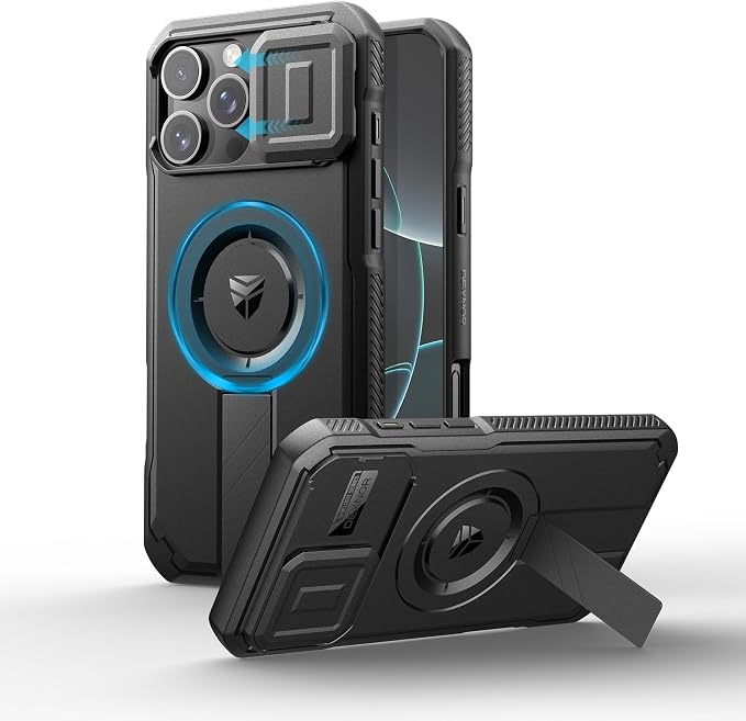 Dexnor for iPhone 16 Pro Max Case with Slide Camera Cover & Adjustable Kickstand, Magnetic Rugged Shockproof Bumper Cases Heavy-Duty Magnetic Protective Cover,Black by Dexnor
