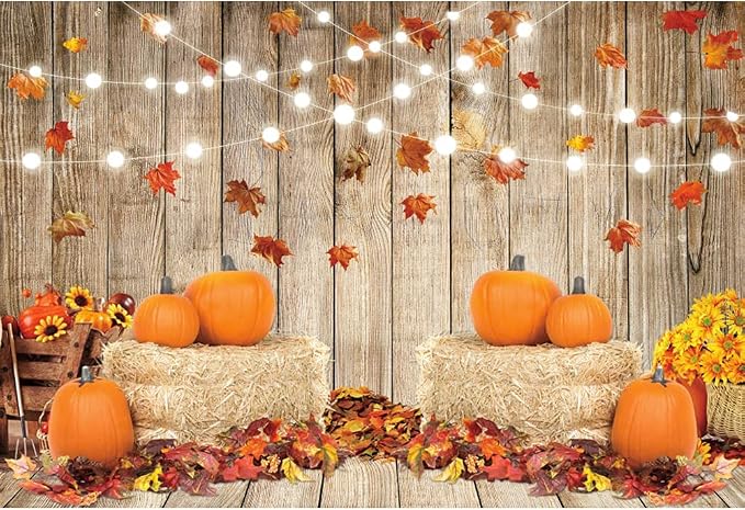 9x6ft Fall Thanksgiving Halloween Photo Backdrop Fall Backdrops for Photography Autumn Pumpkin Harvest Barn Background Friendsgiving Party Supplies Farm Harvest Banner Decor Photo Props - Image 3