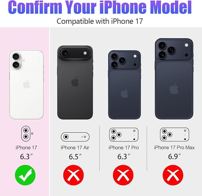 AGVEE 3+3 6 Pack for iPhone 17 Camera Lens Protector Cover | Individual Bling Diamond & Bling Glitter Sparkle Cute Gem Metal Ring, 9H Tempered HD Glass - Image 2