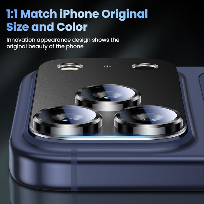Uyiton for iPhone 17 Pro Max Camera Lens Protector, Metal Frame Glass Cover | Not Easy to Break, Strong Adsorption, Case-Friendly, Metal 9H Sapphire Glass Rear Camera Screen Cover, Black Titanium - Image 6