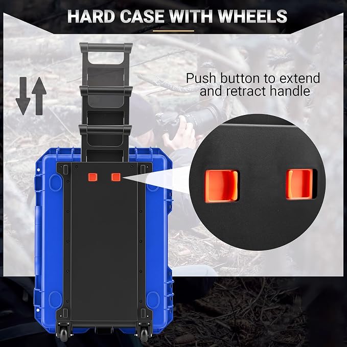 Relaxweex Rolling Camera Hard Case with 24 Padded Dividers & Wheels | Impact-resistant, Protective, Waterproof, Hard Shell Travel Case for Cameras, Lenses & Accessories, 26 x 20 x 10 Inch, Blue - Image 4