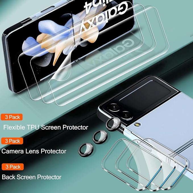 IMBZBK 9 in 1 for Samsung Galaxy Z Flip 4 5G Screen Protector | 9H+ Hardness, Military Grade Shatterproof, Case Friendly, Bubble Free Easy Installation Frame, 3+3+3 Pack - Image 4