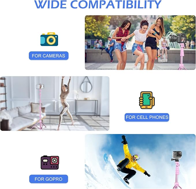 Sensyne 62" Phone Tripod & Selfie Stick, Extendable Cell Phone Tripod Stand with Wireless Remote and Phone Holder, Compatible with iPhone Android Phone, Camera - Image 3