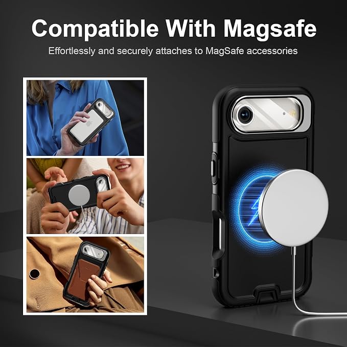 Follaroma Magnetic for iPhone 17 Air Case with Camera Cover Stand, Black | Built-in Glass Camera Cover Stand,Compatible with MagSafe,Heavy Duty Shockproof Protective,Military-Grade Anti-DropDual Case - Image 4