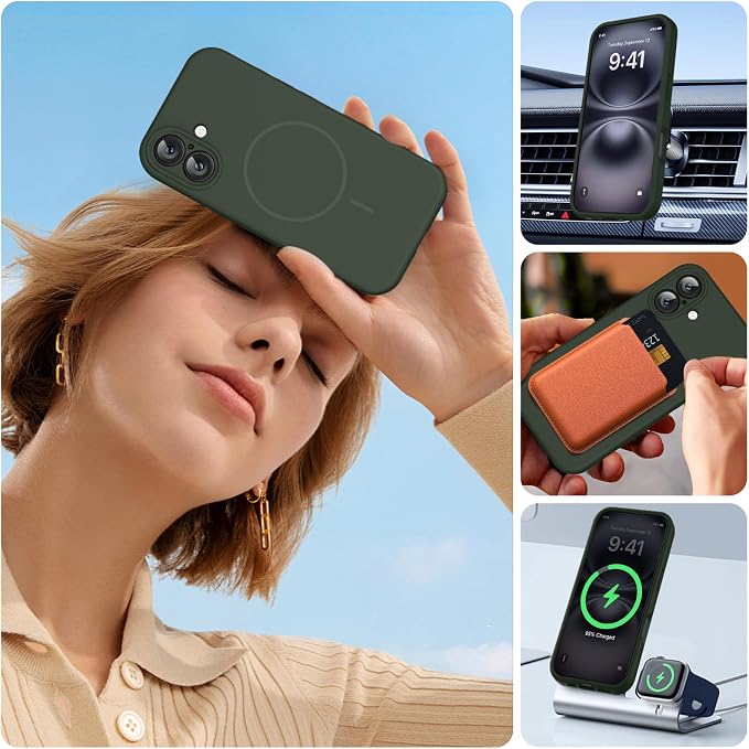 Miracase Silicone & Magnetic for iPhone 16 Case, Dark Green | Compatible with MagSafe, Anti-Scratch Microfiber Lining, Liquid Silicone Case Shockproof Drop Protection Phone Case for 16 - Image 6