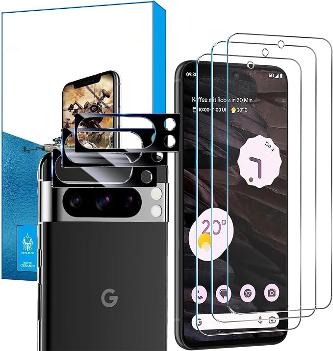 3+3 Pack for Google Pixel 8 Pro Screen Protector 6.7 inch, 3 Pack Tempered Glass Screen Protector&3 Pack Camera Lens Protector by XDesign