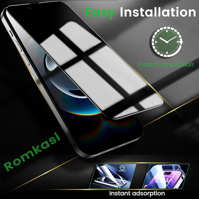 Romkasi 3 Pack Privacy Screen Protector for iPhone 16e 6.1 Inch with 3 Pack Camera Lens Protector, Anti Spy Tempered Glass Film, Anti-Scratch, Touch Sensitive, Case Friendly - Image 6