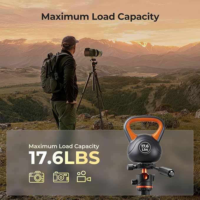 K&F CONCEPT 71" Aluminum Compact Camera Tripod | Portable Travel Tripod for iPhone, 17.6lb Arca Swiss Ball Head for DSLR/Mirrorless, O234A3+BH-36 - Image 3