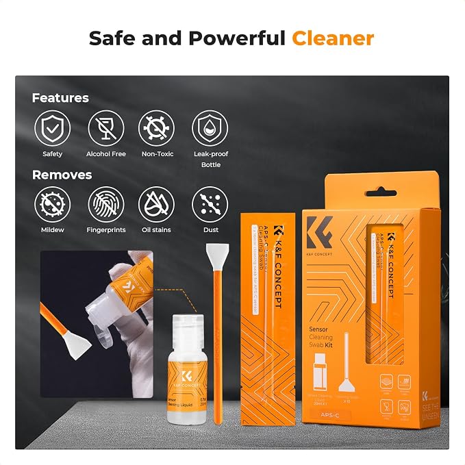 K&F CONCEPT 16mm APS-C Sensor Cleaning Kit, with 20ml Sensor Cleaner | 10 Pack Swabs, Vacuum Sealed, Gentle Cleaner, Multi-Device Use, Precision Cleaning,for Nikon Sony Canon Camera Clean,MA02 - Image 6
