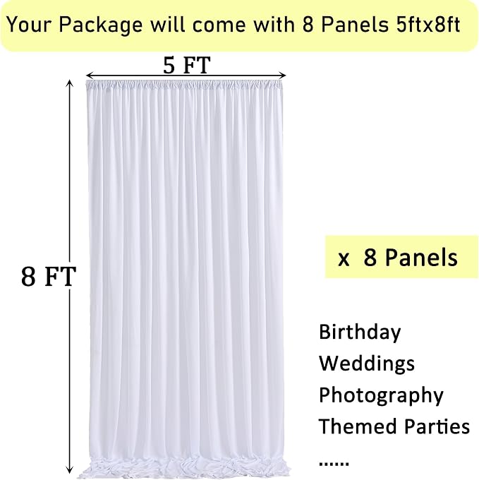 40ftx8ft Wrinkle Free White Backdrop Curtains for Parties, 8 Panels 5x8ft Thick Polyester Backdrop Drapse for Weddings Birthday Photography Background Curtains - Image 6