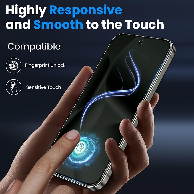 for Google Pixel 10 Pro Privacy Screen Protector & Lens Protector | 2+2 Pack, Support Fingerprint Unlock, Fit Lens Cutouts, Anti Spy Tempered Glass Film, Anti-dust, Easy Installation Tool - Image 3