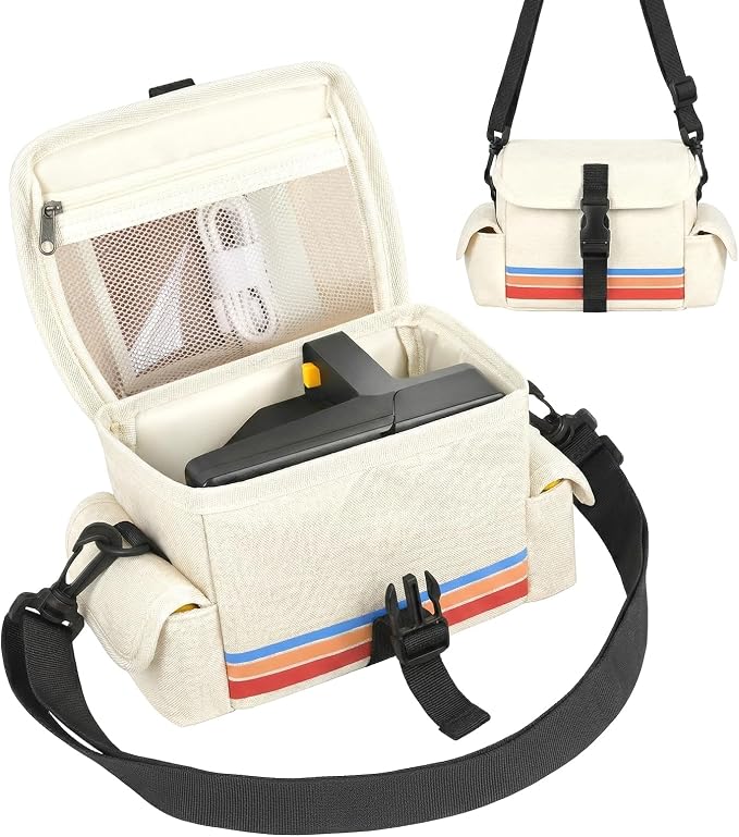 Camera Case Compatible with Polaroid Now, Now+ & OneStep+, Crossbody Bag | Custom-Fit Camera Case for Polaroid Now 2nd/3rd Gen, With A Shoulder Strap And Organized Accessory Storage - Beige by HomePage