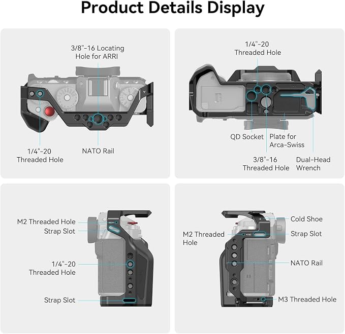 SMALLRIG Aluminum Camera Full Cage for FUJIFILM X-T5 with Shutter Button | Built-in QD port, NATO rails, and quick release plate for Arca - Image 4