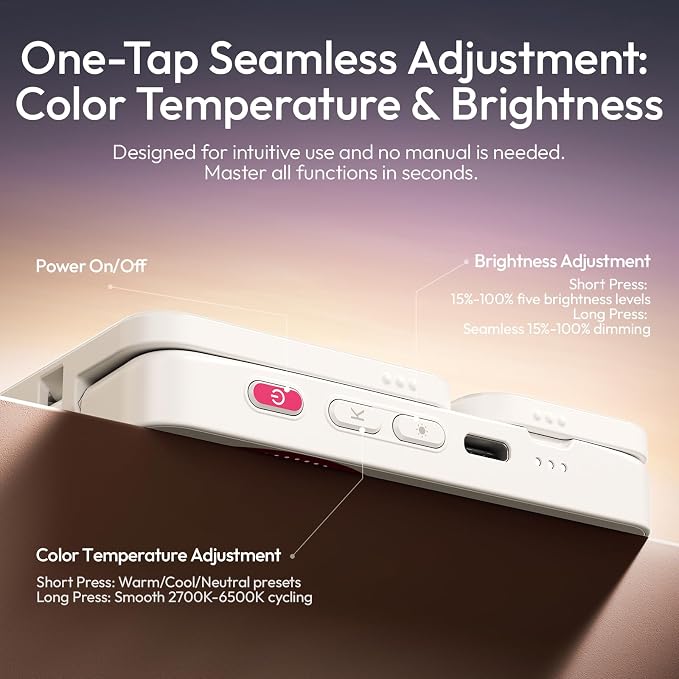 Ulanzi GL01 for iPhone Magnetic Selfie Light, 2500K-6500K Dimmable CRI 97 | Dual Side Fill Light Design, Rechargeable Type-C Charge, with Magnetic Ring, For Magsafe iPhone 12-17 Standard Vs Pro Models - Image 7