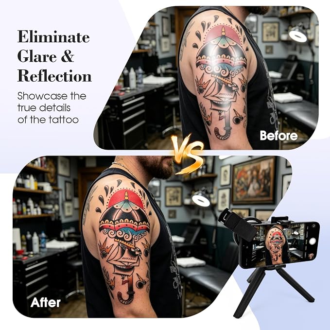 Polarized Light and Lens for Tattoo, Polarizing CPL Lens for iPhone | Eliminate Glare And Restore True Colors, 120 LED Light, 52mm CPL Lens,Tattoo Photography Kit For Tattoo Artists, Vlogs, Zoom - Image 2