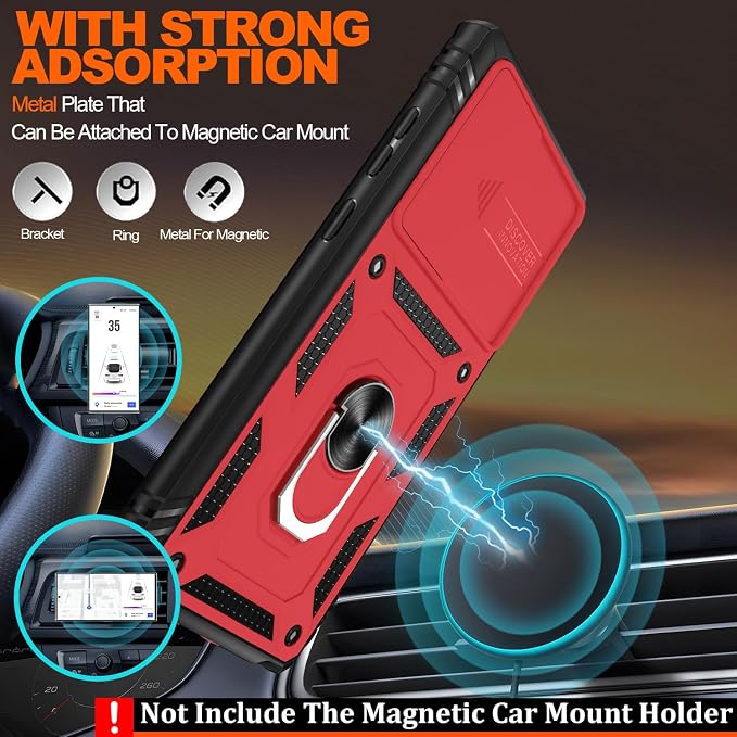 Gritup for Galaxy S22 Ultra Case Military-Grade Shockproof with Kickstand | with 2 PCS Screen Protector, Slide Camera Cover, Heavy Duty Outdoor Protection Funda para Samsung S22 Ultra Cover, Red+Black - Image 6