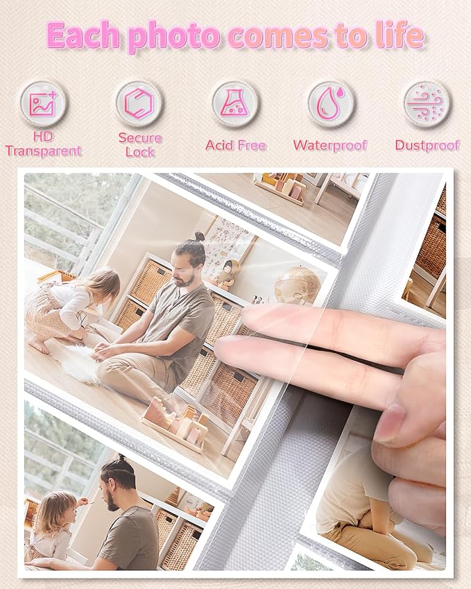Artfeel Photo Album 4x6 with 300 Pockets,Slip-in Picture Albums,Linen Cover Memory Book with Front Window,White Page Vertical Photo Book for Wedding,Family,Anniversare,Baby,Vacation - Image 4