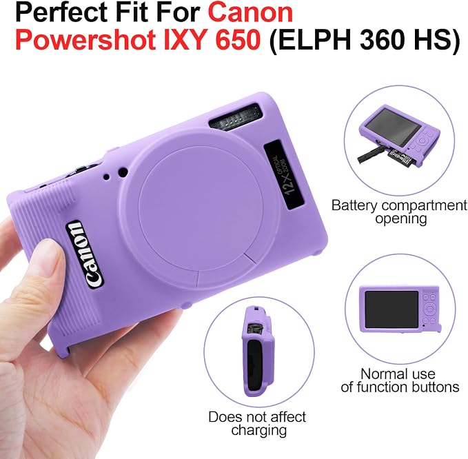 Easy Hood Camera Case for Canon ELPH 360/IXUS 285 HS/IXY 650 Camera,Purple | With Removable Lens Cover,Soft Silicone Protective Case,Anti-Scratch,Dustproof,Shockproof,Enhanced Grip,Camera Accessories - Image 5